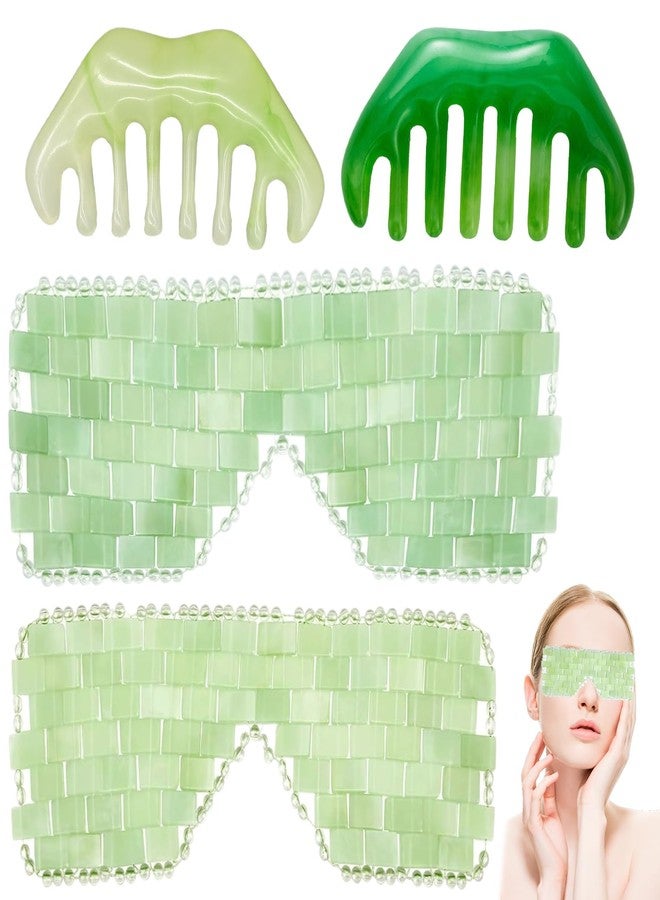 PKRFCJ Jade Eye Mask 2 Pcs Jade Eye Mask for Facials can Relieve Puffiness and Relieve Eye Cover (Comes with Massage M-Shaped Comb *1, Eight-Tooth Comb *1) - Image 1